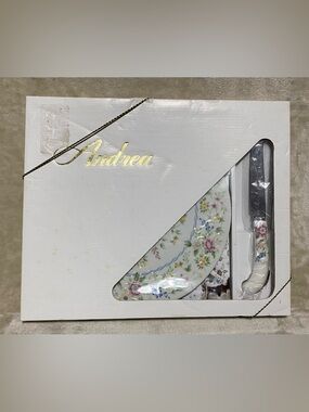 Vintage Andrea Sadek Cheese Board Knife Set Meadow Floral Cottagecore